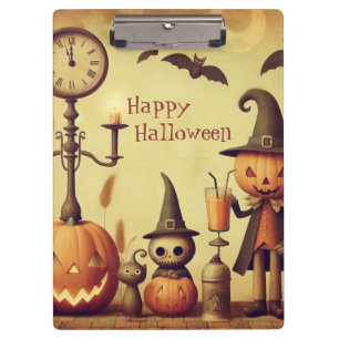 Vintage, whimsical Halloween pumpkins & bats Clipboard