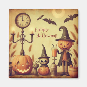 Vintage, whimsical Halloween pumpkins & bats Magnet