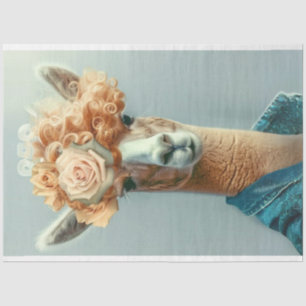 Vintage Whimsical Llama with Flowers Decoupage Tissue Paper