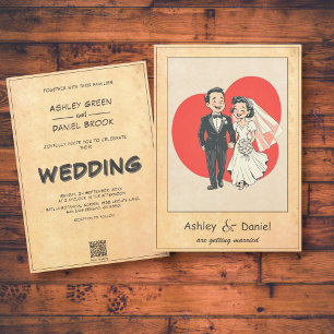 Vintage Whimsical Romantic Couple Comic Wedding Invitation