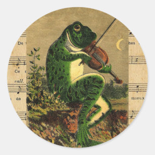 Vintage Whimsical Romantic Frog with Violin Classic Round Sticker