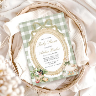 Vintage Whimsical Sage Baby Shower Invitation