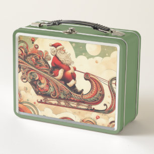 vintage/whimsical/santa/Christmas Metal Lunch Box