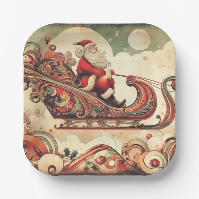 vintage/whimsical/santa/Christmas Paper Plate (Front)