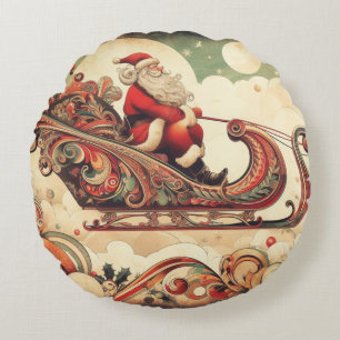 vintage/whimsical/santa/Christmas Round Pillow