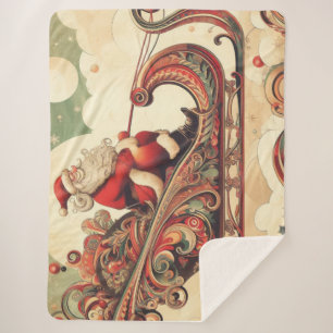 vintage/whimsical/santa/Christmas Sherpa Blanket