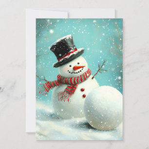 Vintage Whimsical Winter Snowman Joy Holiday Card