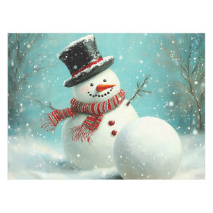 Vintage Whimsical Winter Snowman Joy Tablecloth