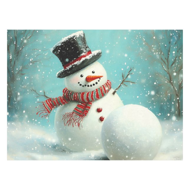 Vintage Whimsical Winter Snowman Joy Tablecloth (Front (Horizontal))