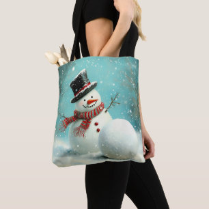 Vintage Whimsical Winter Snowman Joy Tote Bag