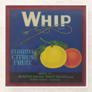 Vintage Whip Citrus Fruit Label Glass Coaster