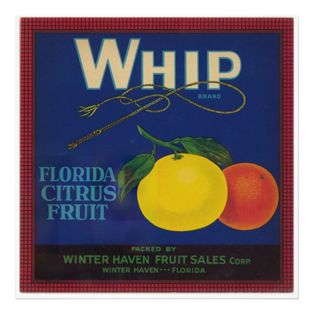 Vintage Whip Citrus Fruit Label  Photo Print (Front)