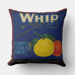 Vintage Whip Citrus Fruit Label  Throw Pillow
