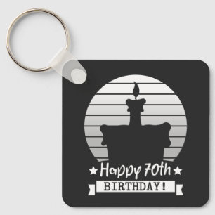 Vintage White 70th birthday Cake Keychain