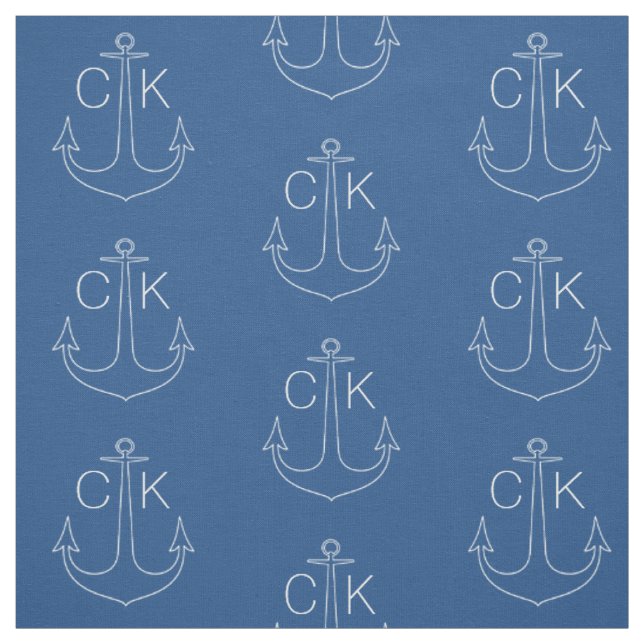 Vintage white anchor nautical monogram fabric (Swatch)