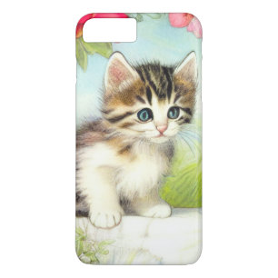Vintage White and Brown Kitten with Flowers Case-Mate iPhone Case
