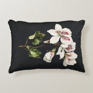Vintage White and pink Flowers on black Accent Pillow