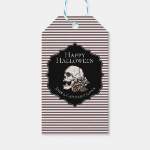 Vintage White and Purple Floral Skulls Halloween Gift Tags