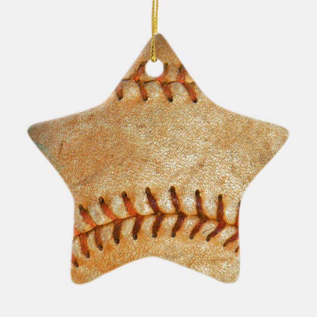 Vintage White Baseball red stitching Ceramic Ornament (Front)