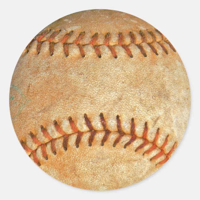 Vintage White Baseball red stitching Classic Round Sticker (Front)