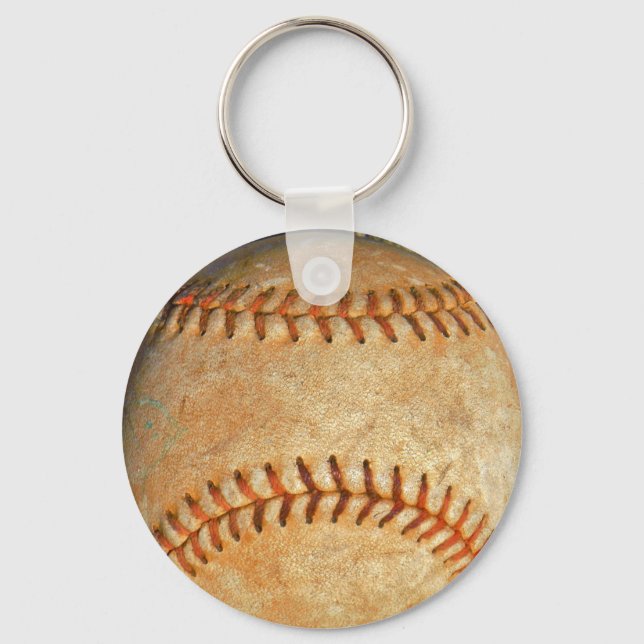 Vintage White Baseball red stitching Keychain (Front)