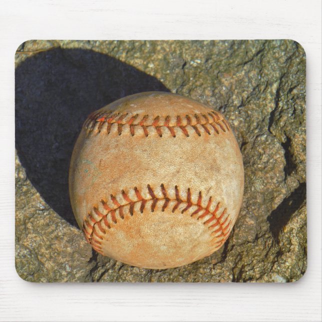 Vintage White Baseball red stitching Mouse Pad (Front)
