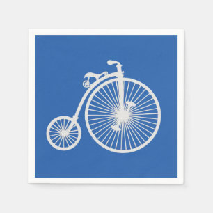 Vintage White Bicycle on Blue Napkin