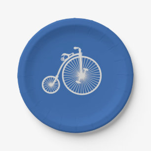 Vintage White Bicycle on Blue Paper Plates
