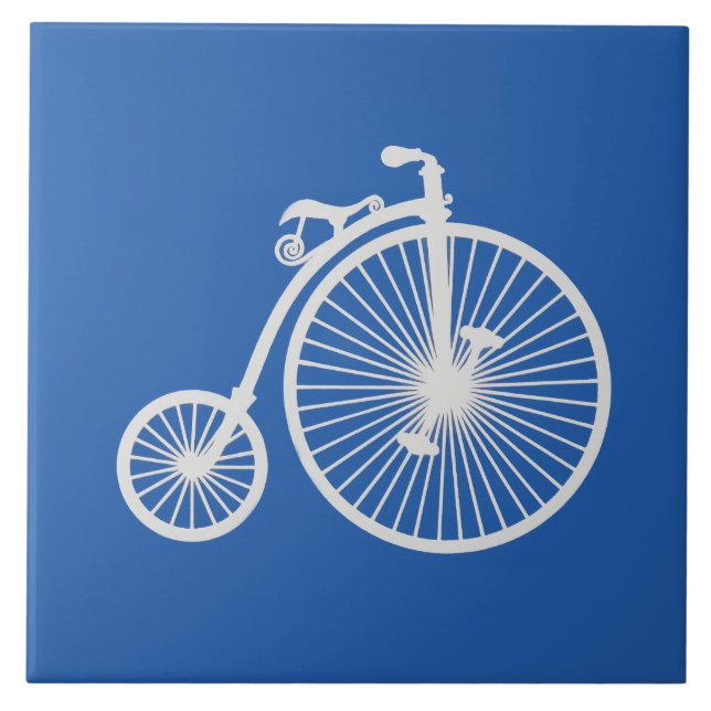 Vintage White Bicycle on Blue Tile (Front)