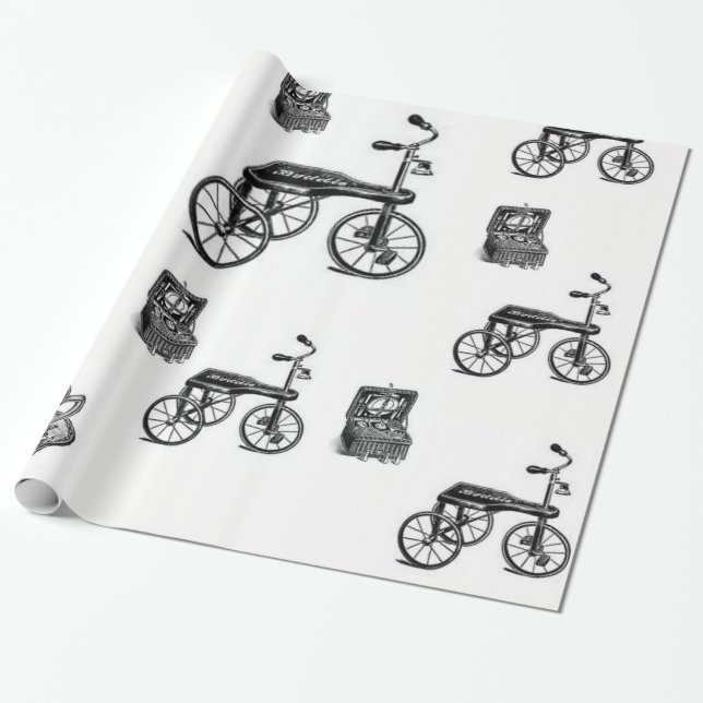vintage white black bicycle wrapping paper gifts (Unrolled)