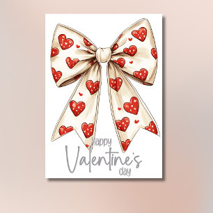 Vintage White Bow Grey Happy Valentines Day Holiday Card