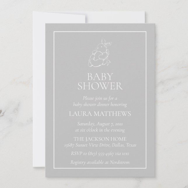 Vintage White Bunny Baby Shower Invitation (Front)