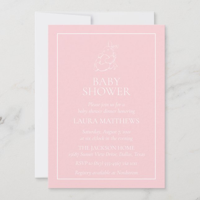 Vintage White Bunny Baby Shower Invitation (Front)