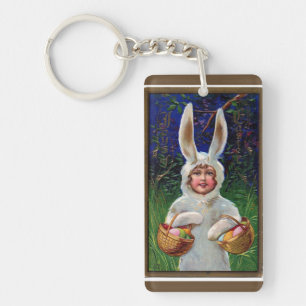 Vintage White Bunny Suit Easter Keychain