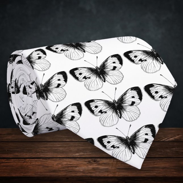 Vintage White Cabbage Butterfly Illustration Tie (Creator Uploaded)