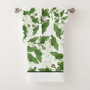 Vintage White Calla Lily Flower Bath Towel Set