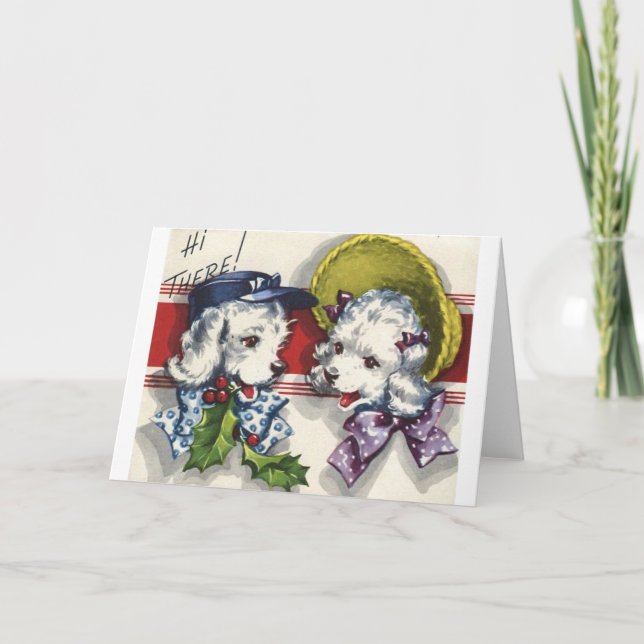 Vintage - White Christmas Poodles, Holiday Card (Front)