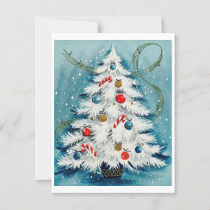 Vintage White Christmas Tree Holiday Card