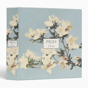 Vintage White Cream Azalea Flowers Monogram Binder