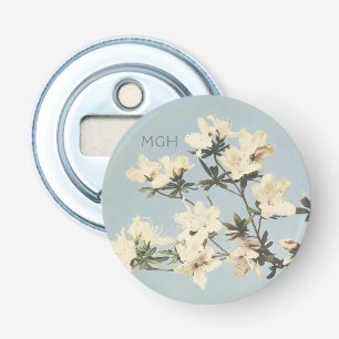 Vintage White Cream Azalea Flowers Monogram Bottle Opener