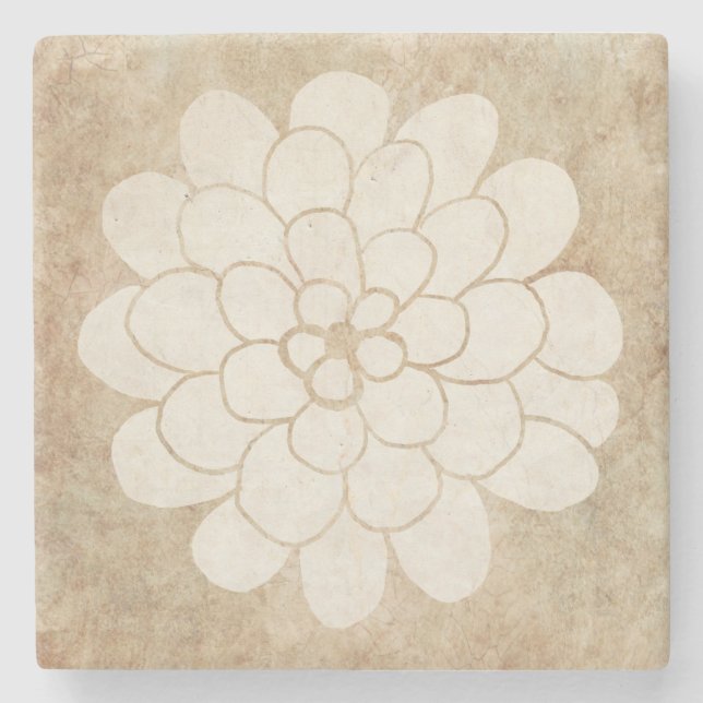 Vintage White Dahlia Floral Wedding Stone Coaster (Front)