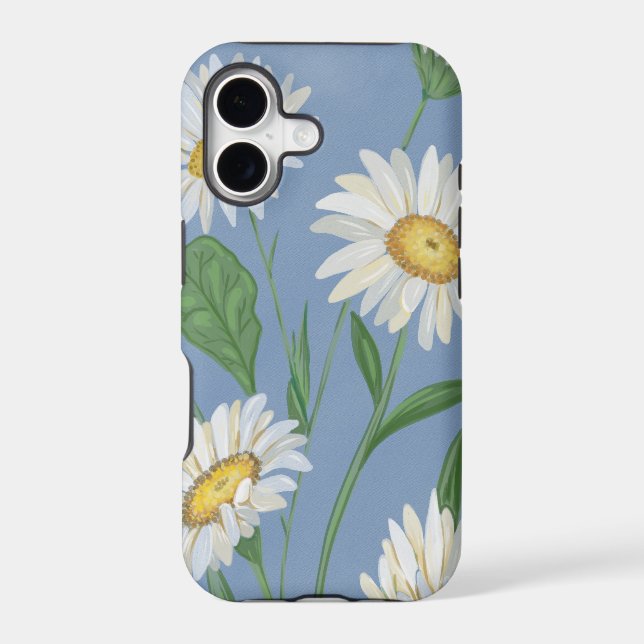 Vintage White Daisies Floral Pattern Dusty Blue (Back)