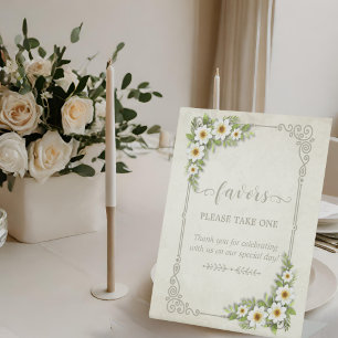 Vintage White Daisy Floral Romantic Rustic Wedding Pedestal Sign