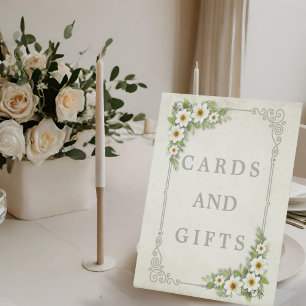 Vintage White Daisy Floral Romantic Rustic Wedding Pedestal Sign