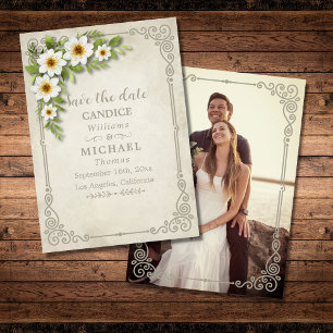 Vintage White Daisy Floral Romantic Rustic Wedding Save The Date