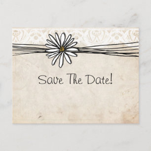 Vintage White Daisy Save The Date Announcement Postcard