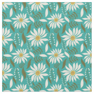 Vintage White Daisy Turquoise Floral Fabric