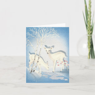 Vintage White Deer Christmas Card