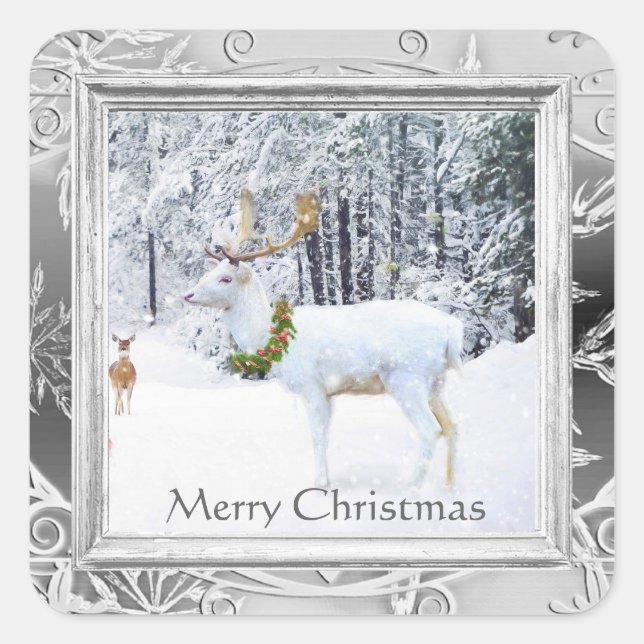Vintage White Deer Christmas Sticker (Front)