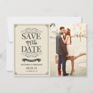 Vintage White Elegant Save the Date Announcement